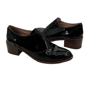 Louise et Cie Black Patent Pointed Toe Block Heel Loafers Size 7 (37) Women's
